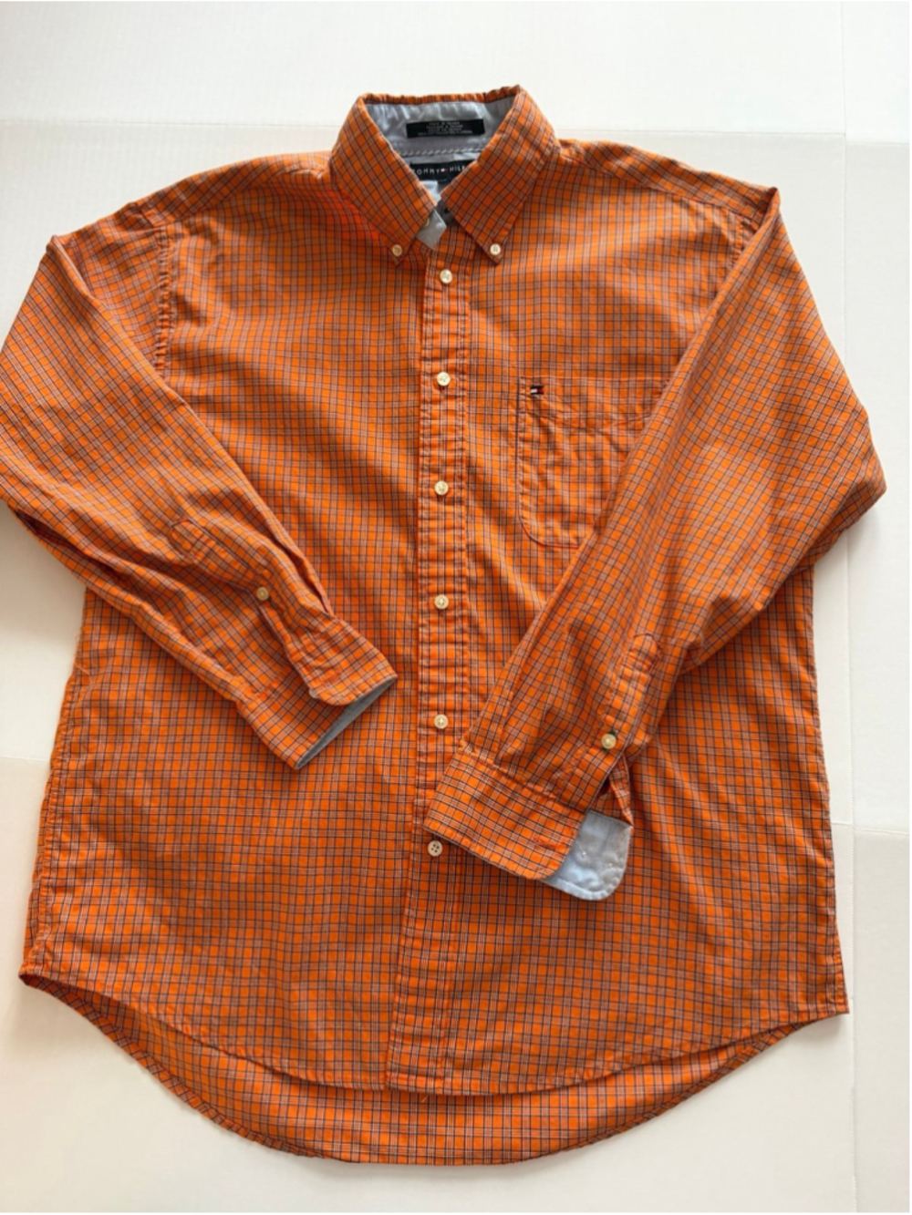 Tommy Hilfiger orange plaid long-sleeve button-down shirt sz L #fall #casual